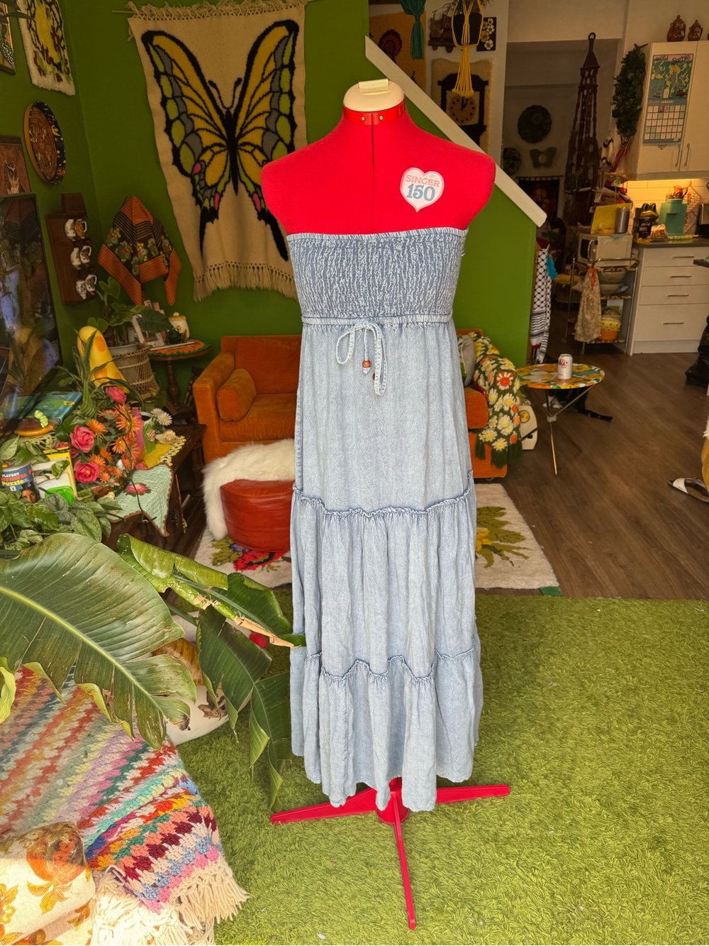 Smocked Strapless Tiered Maxi Dress - Light Denim Blue